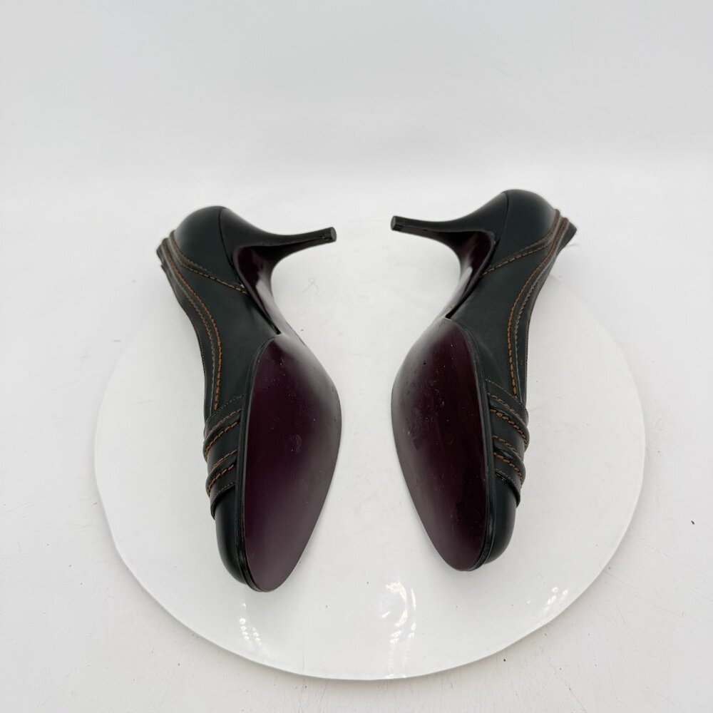Salvatore Ferragamo Women Size 10B Brown Leather Belt Slip On Pump Heel Shoes - Picture 7 of 11